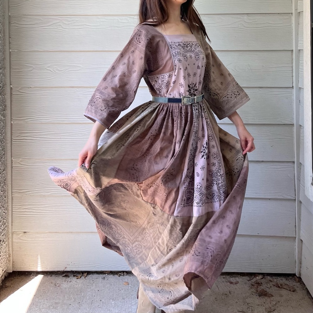 Handmade Bandana Dress SKU 02858 Muddy Earthy Maxi - Picture 6 of 16